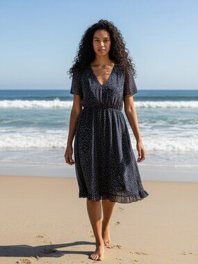 Madewell Flutter Sleeve Ruffle Hem Dress Sugar Confetti Dot Navy | Size 6